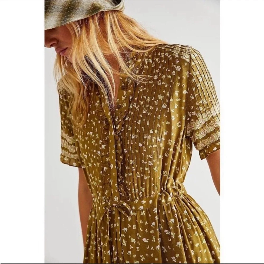 Free People Rare Feeling Maxi Dress Green Kiwi Combo Cottagecore Womens‎ Size XS